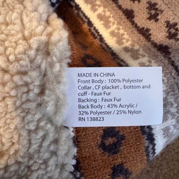 Southwestern Print Sweater Back Faux Suede Sherpa Lined Zip up Jacket - Picture 4 of 4